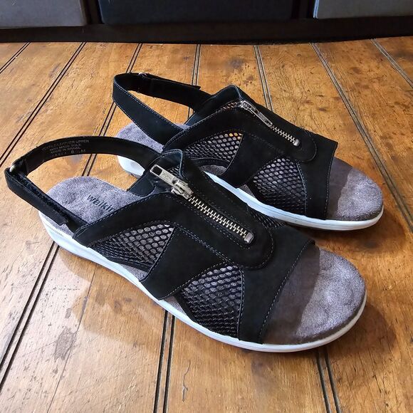 WALKING CRADLES Spencer Leather Slingback Sandals Size 5.5 M Black - Picture 1 of 7